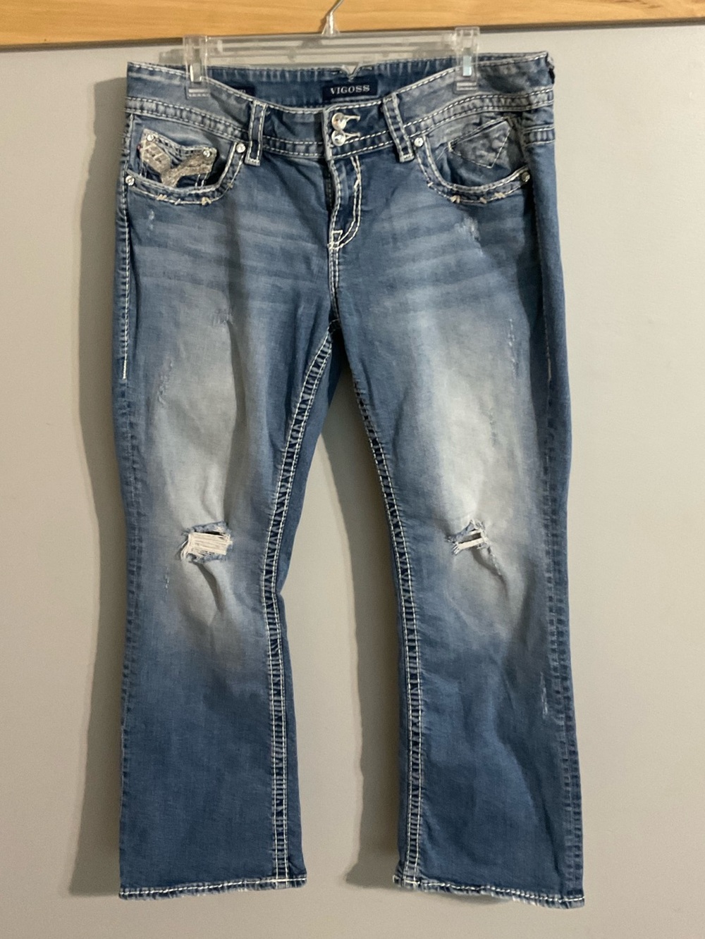 Vigoss Distressed Embroidered Slim Boot Cut Jeans Size 16/36x31